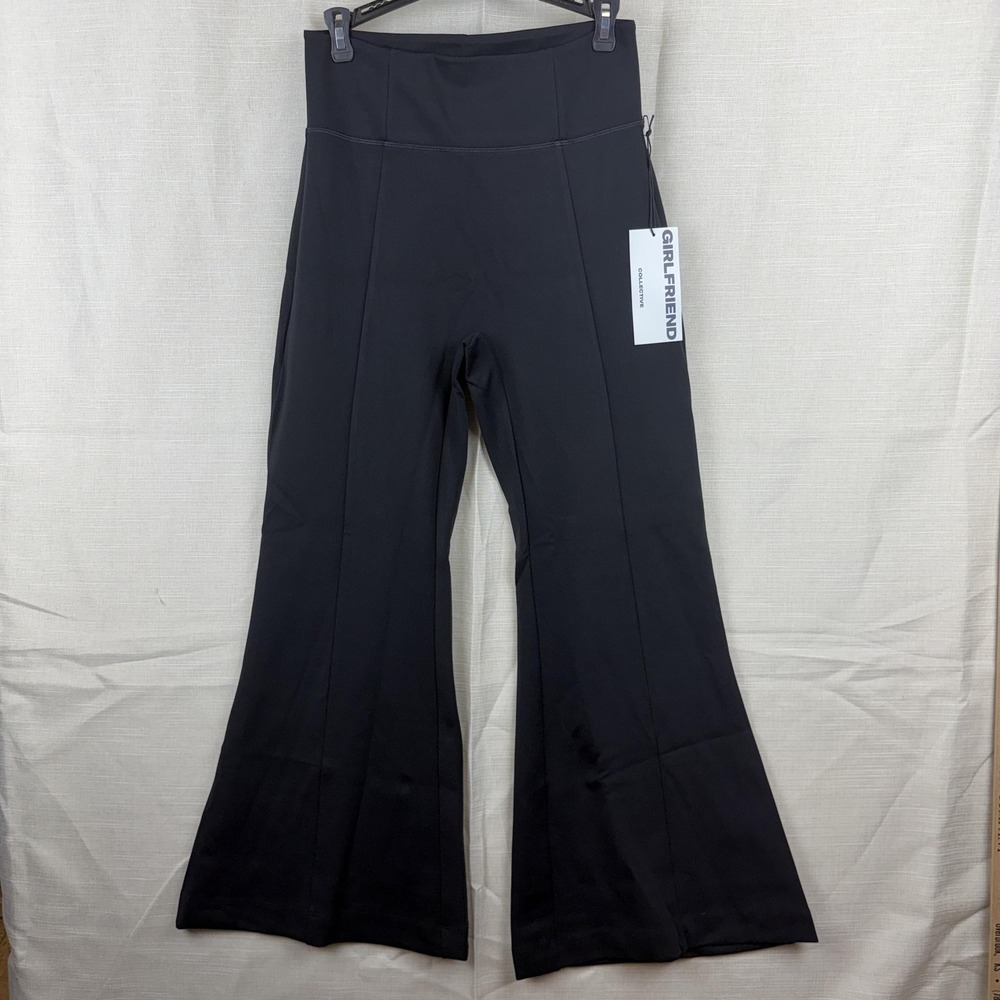 Girlfriend Collective Track Pants Womens Large Black High Rise Flare Zip Pocket
